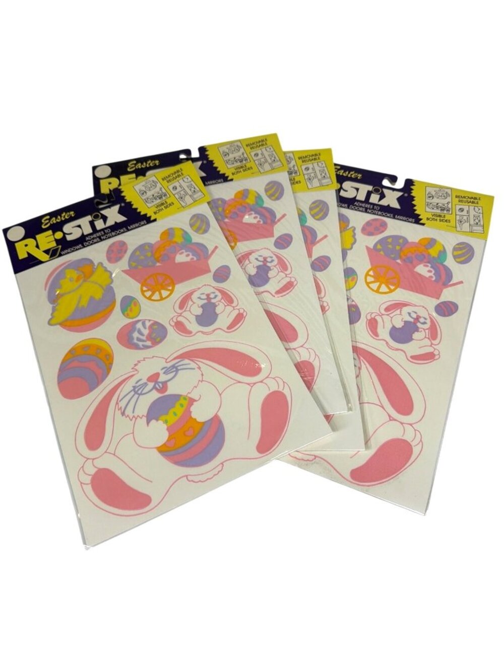Vintage 1990s Easter Rabbit Window Clings Decals Lot Set of 4 Bunny Eggs Chicks
